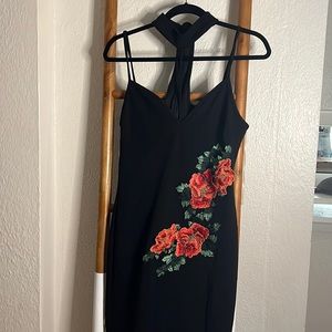 Black floral embroidered choker dress!